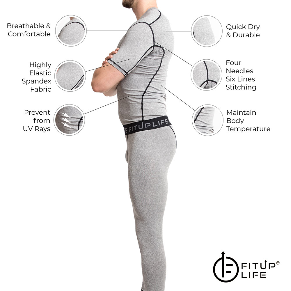 2 - Fitup Life Gym Wear Men Compression Half Sleeve,  Grey  Small 