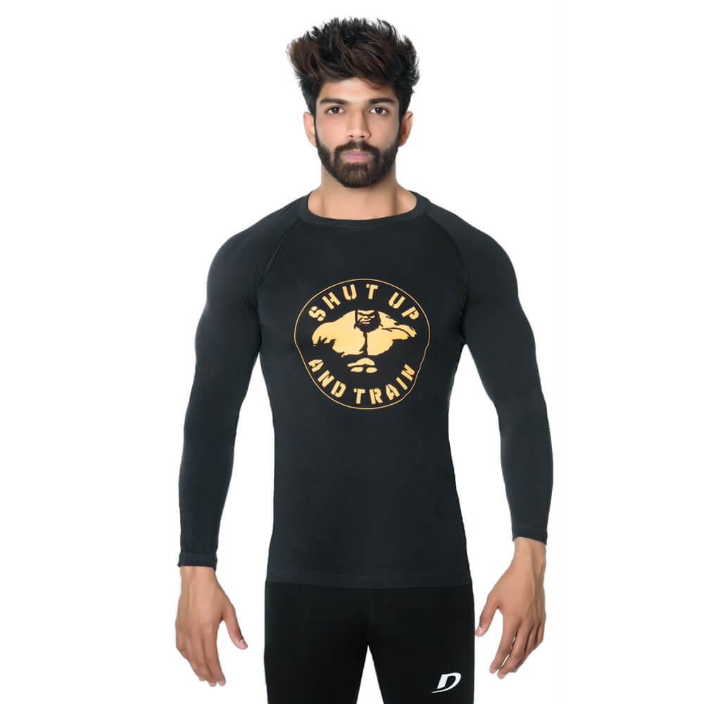 DK Active Wear Full Sleeve Gym T Shirt (Hulk),  Black and Yellow  Large 