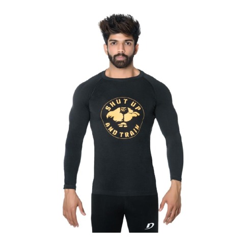 1 - DK Active Wear Full Sleeve Gym T Shirt (Hulk),  Black and Yellow  XL 