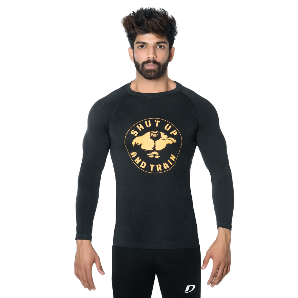 1 - DK Active Wear Full Sleeve Gym T Shirt (Hulk),  Black and Yellow  XL 