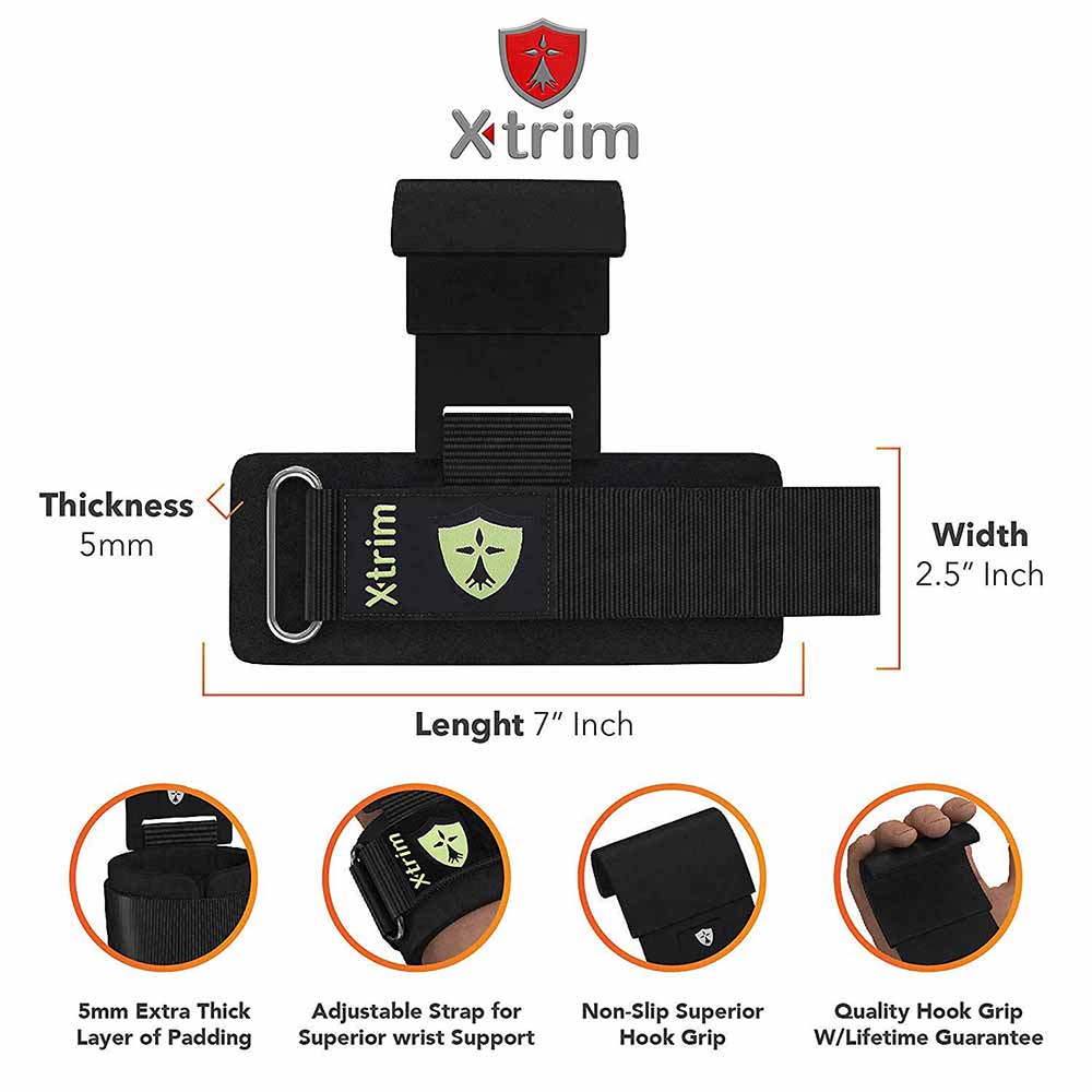 Xtrim Dura Strap Heavy Duty Metal Lifting Steel Hooks, Black Free Size