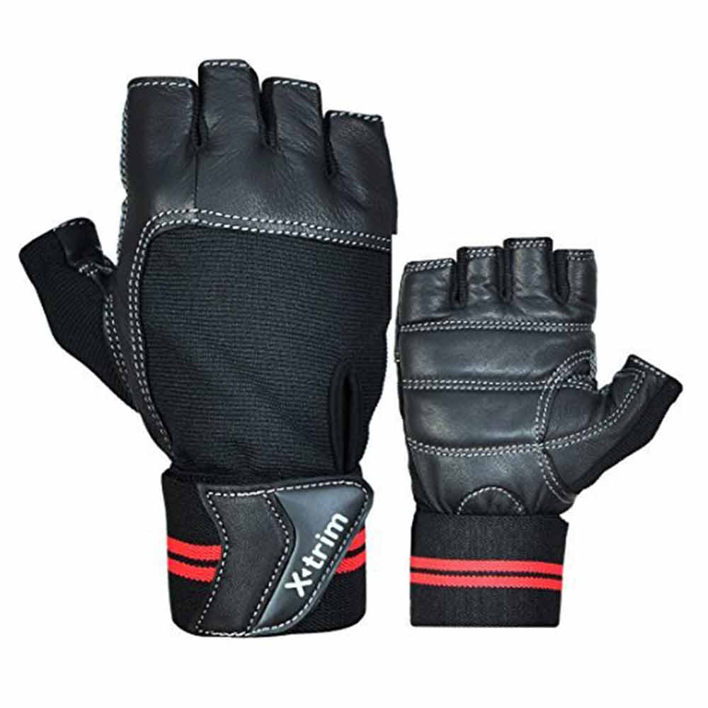 Xtrim Unisex Macho Leather Gym Workout Wrist Wrap Gloves, Black Medium