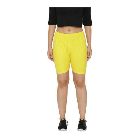 3 - N Gal Cotton Lycra Women's Thigh Length Cycling Yoga Workout Casual Shorts,  LemonYellow  XXL 