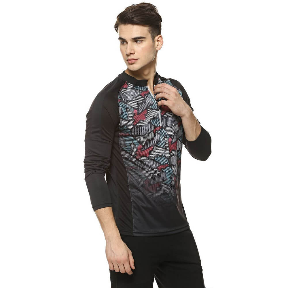 3 - Campus Sutra Graphic Print Men Mandarin Collar T Shirt,  Black  Large 