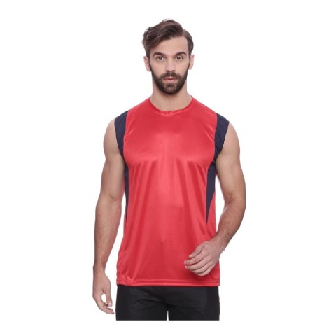 1 - Campus Sutra Solid Men Round or Crew Sleeveless T Shirt,  Red  Medium 