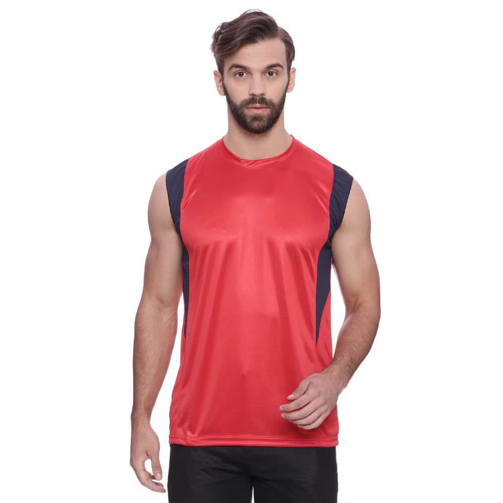 1 - Campus Sutra Solid Men Round or Crew Sleeveless T Shirt,  Red  Medium 