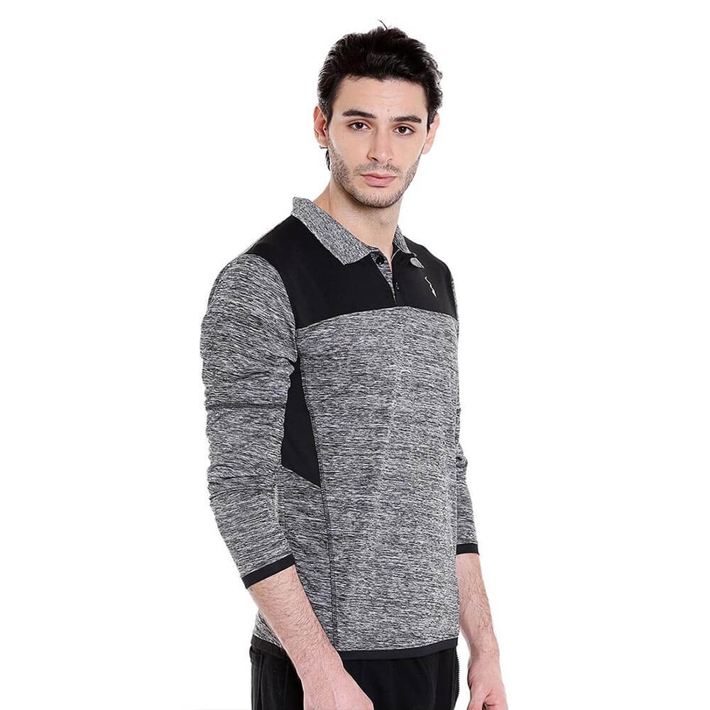 3 - Campus Sutra Solid Men Polo Neck T Shirt,  Grey & Black  Large 