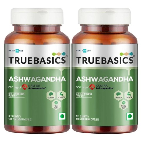 TrueBasics Ashwagandha with 600 mg of KSM-66 60 capsules - Pack Of 2