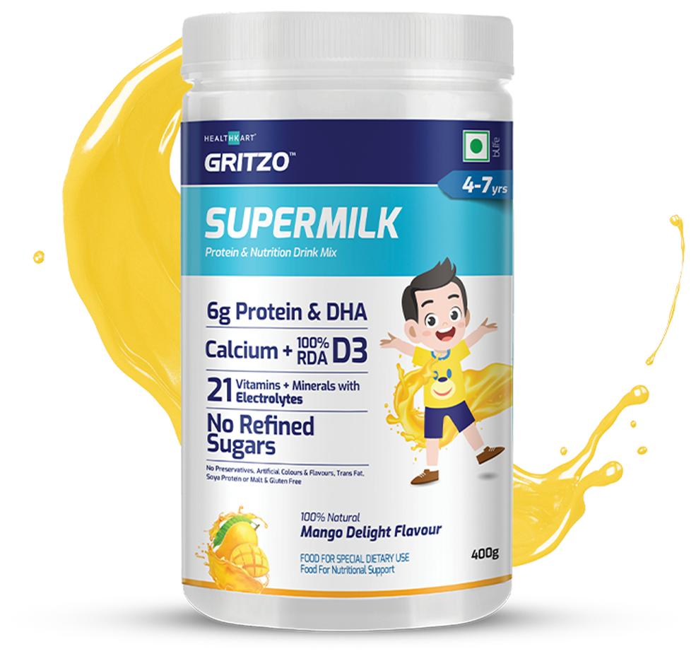 Gritzo Supermilk Overall Growth for 4-7 Yrs Protein & Nutrition Drink Mix,  400 g  Mango Delight  4-7 Yrs  Boy  Growth 