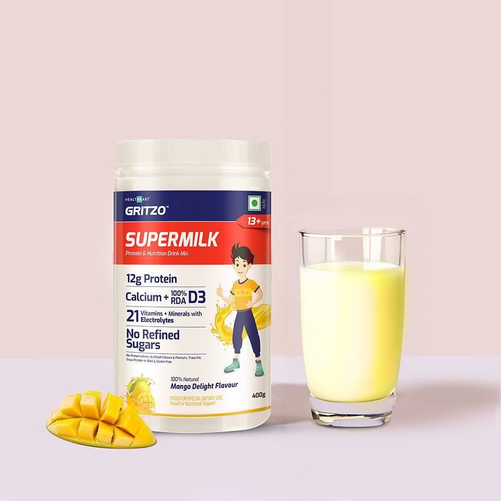Gritzo SuperMilk Overall Growth for 13+ Yrs Protein & Nutrition Drink Mix,  400 g  Mango Delight  13+ Yrs  Boy  Overall Growth 