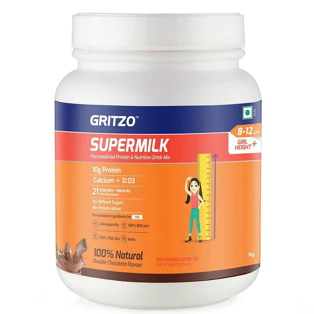 5 - Supermilk Height+ for 8-12 Yrs Girls Personalized Protein & Nutrition Drink Mix Powder,  1 kg  Double Chocolate 