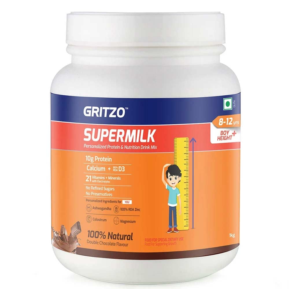 6 - Supermilk Height+ for 8-12 Yrs Personalized Protein & Nutrition Drink Mix Powder, 1 kg Double Chocolate