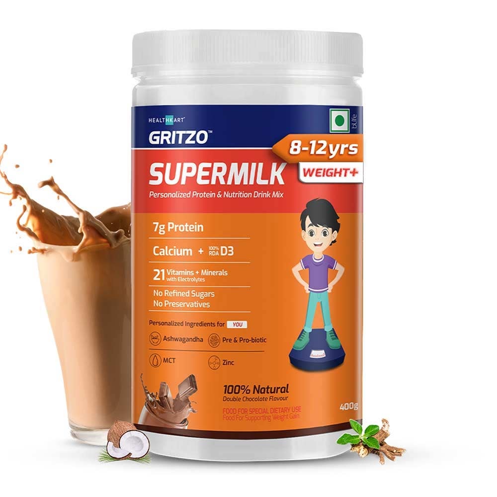 4 - Supermilk Weight+ for 8-12 Yrs Personalized Protein & Nutrition Drink Mix Powder,  400 g  Double Chocolate 