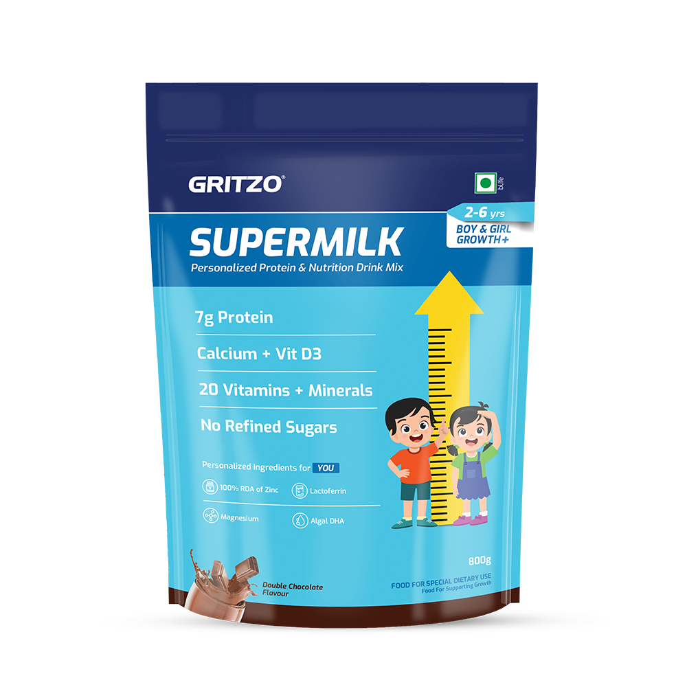 Supermilk Growth+(Formerly Height+) for, 800 g Double Chocolate 2-6 Yrs Boy/Girl Growth+(Formerly Height+) With Unrefined Sugar