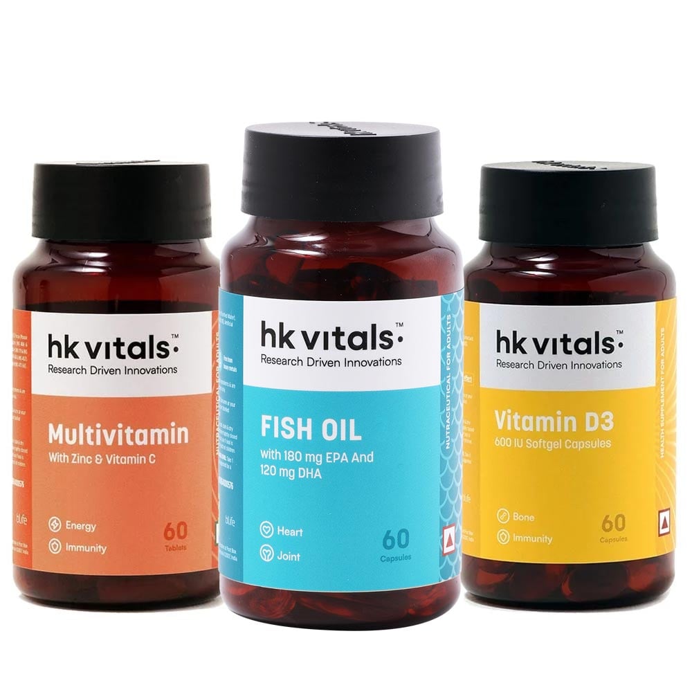 HK Vitals Vitamin D3 & Multivitamin & Fish Oil 60 Caps Combo by HealthKart