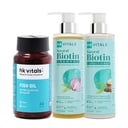 HK Vitals Biotin Shampoo & Conditioner & Fish Oil 60 caps Combo