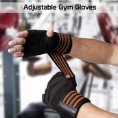 Fitsy Weight Lifting Gloves with Wrist Support Strap, Orange Medium