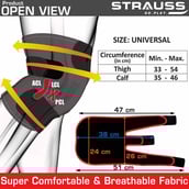 3 - Strauss Adjustable Knee Support,  Black  Free Size (Pair) 