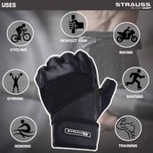 1 - Strauss Leather Gym Gloves with Wrist Wrap, Black Medium