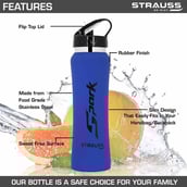1 - Strauss Spark Stainless Steel Bottle,  Rubber Finish Blue  750 ml 