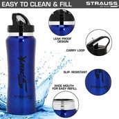 1 - Strauss Spark Stainless Steel Bottle,  Metal Finish Blue  750 ml 