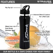 Strauss Spark Stainless Steel Bottle,  Metal Finish Black  750 ml 