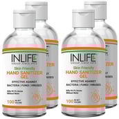 1 - INLIFE Skin Friendly Hand Sanitizer Gel 72.34% Ethyl Alcohol Based, Fragrance Free 100 ml Kills 99.99% of Germs without Water (Pack of 4)