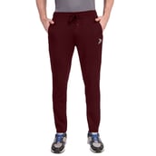 5 - Fitinc Dobby Stretchable Trackpant for Men with Two Zipper Pockets,  Maroon  Small 