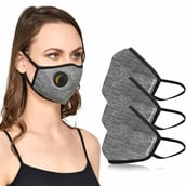 Strauss Unisex Anti-Bacterial Protection Mask with Vent,  Medium, Grey (Pack of 3) 
