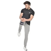 3 - Fitinc Cotton Double Strip Designed Trackpant with Both Side Zipper,  Grey  XL 
