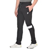 1 - Fitinc White Striped Cotton Trackpant with Both Side Zipper, Black Small
