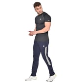 5 - Fitinc Side Striped Cotton Trackpant with Both Side Zipper Pockets,  Navy Blue  XL 