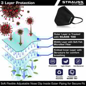 Strauss Unisex Anti-Bacterial Protection Mask with Vent,  Small, Black (Pack of 3) 