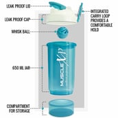 2 - MuscleXP PRO XP Gym Shaker,  Sea Blue (Blender) with Compartment  650 ml 