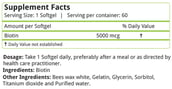 Natures Velvet Biotin (5000 mcg),  60 softgels  Unflavoured 