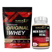 1 - MuscleXP Original Raw Whey Protein with Digestive Enzymes,  2 Piece(s)/Pack  Unflavoured + Men Daily Vital Sports 90 Tablets Combo 