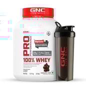1 - GNC Pro Performance 100% Whey Protein & Black Shaker 700 ml Combo,  4 lb  Chocolate Fudge 