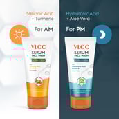 3 - VLCC Acne Defense & Hydra Nourish Serum Face Wash AM & PM Combo,  150 ml  with Turmeric & Aloe Vera 