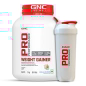 1 - GNC Pro Performance Weight Gainer & White Plastic Shaker 750ml Combo, 6.6 lb Vanilla Ice Cream