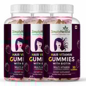 1 - Simply Herbal Hair Vitamin Gummies with Biotin,  30 gummies  Unflavoured (Pack of 3) 