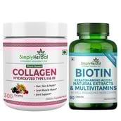 Simply Herbal Collagen Powder 300g & Biotin 90 Capsules Combo, 2 Piece(s)/Pack Unflavoured