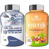 1 - Naturyz Icelandic Pure Cod Liver Oil 100 Softgels & Plant Biotin 60 Tablets Combo, 2 Piece(s)/Pack