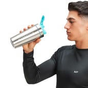 7 - Myprotein Stainless Steel Shaker Bottle,  Silver/Blue  750 ml 
