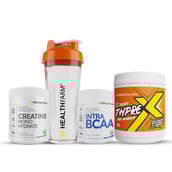 1 - Healthfarm ThPreX 0.55lb with Creatine Monohydrate & Intra BCAA Combo,  3 Piece(s)/Pack  Peach, Unflavoured & Blue Raz (with Free Shaker) 