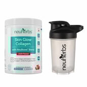 1 - Neuherbs Skin Glow Collagen,  200 g  Litchi & Protein Shaker Bottle Black White 400ml Combo 