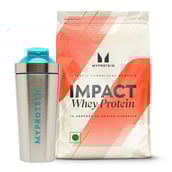 1 - Myprotein Impact Whey Protein 5.5 lb Chocolate Smooth & Stainless Steel Shaker Combo,  750 ml  Silver/Blue 