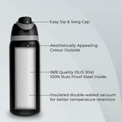 3 - ONE AND ONLY Leak Proof 24 Hour Hot-Cold Stainless Steel Water Bottle,  Black  1 L 