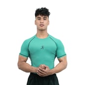 2 - Athflex Men's Muscle Fit Half Sleeve Textured Compression T-Shirt,  Medium  Bayside Green 