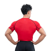 5 - Athflex Men's Muscle Fit Half Sleeve Textured Compression T-Shirt, Small Red