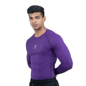 3 - Athflex Men's Muscle Fit Full Sleeve Textured Compression T-Shirt,  XL  Purple 